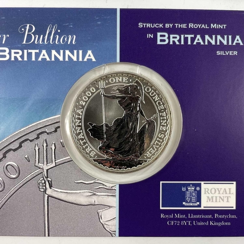 51 - Royal Mint Great Britain Britannia 1 once Silver coins x8. Comprising sealed £2 silver Britannia Coi... 