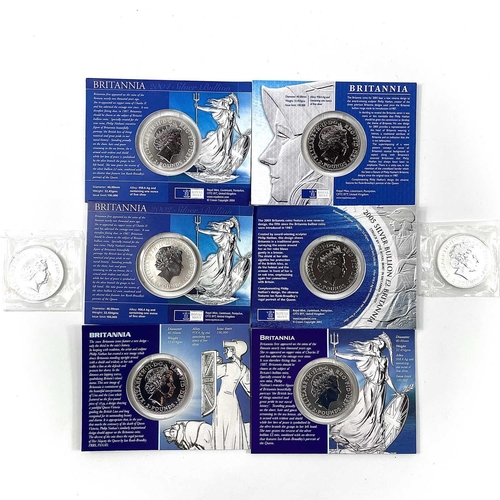 51 - Royal Mint Great Britain Britannia 1 once Silver coins x8. Comprising sealed £2 silver Britannia Coi... 