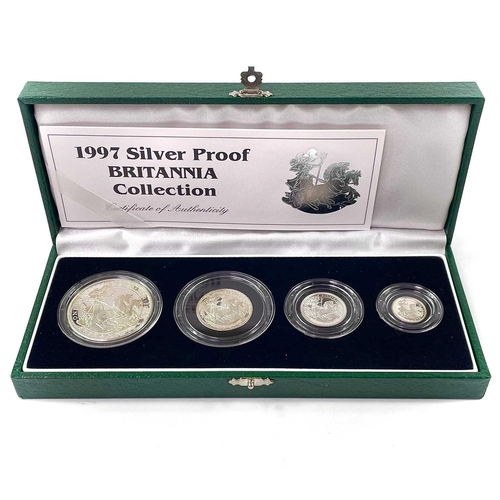 53 - 1997 Royal Mint Great Britain cased Silver Proof Britannia Collection of 4 coins. Comprising: 1oz, 1... 