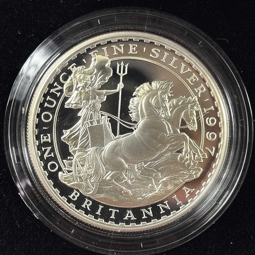 53 - 1997 Royal Mint Great Britain cased Silver Proof Britannia Collection of 4 coins. Comprising: 1oz, 1... 