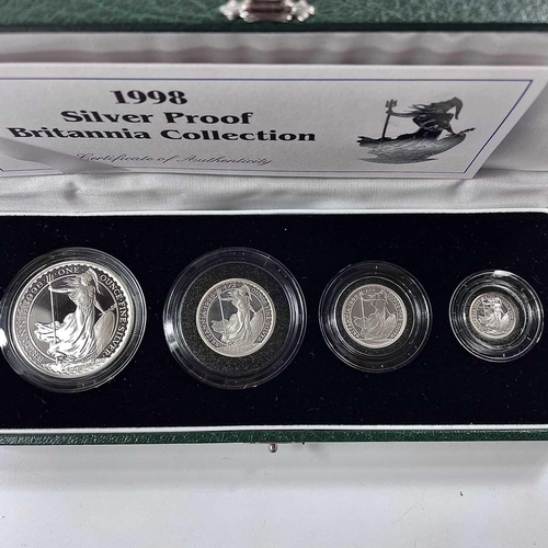 54 - 1998 Royal Mint Great Britain cased Silver Proof Britannia Collection of 4 coins. Comprising: 1 oz, ... 