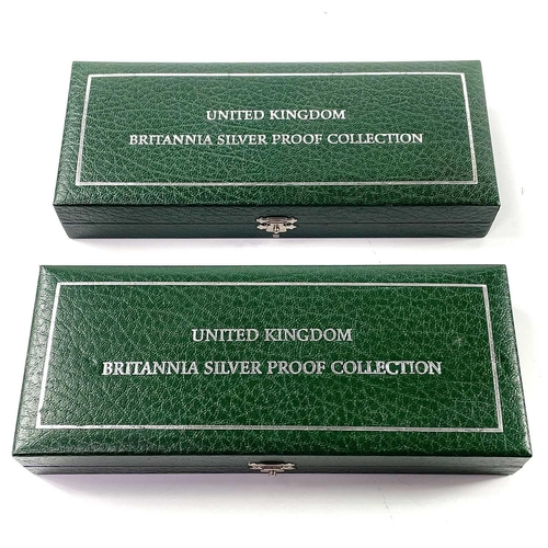 55 - 2001 & 2003 Royal Mint Great Britain cased silver proof Britannia Collection of 4 coins (x2) Each co... 