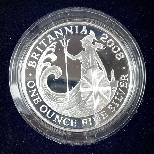 57 - 2008 & 2009 Royal Mint GB cased Silver proof Britannia Collection of 4 coins (x2). Each comprising: ... 