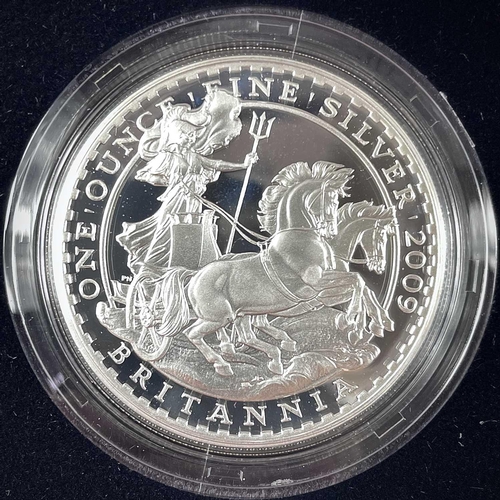 57 - 2008 & 2009 Royal Mint GB cased Silver proof Britannia Collection of 4 coins (x2). Each comprising: ... 