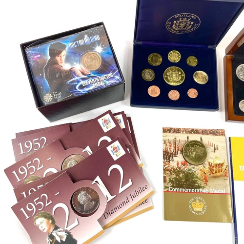 6 - UK Pattern Coins, Medallions and Dr Who interest, etc. Comprising: 1: A boxed cased 6 coin proof lik... 