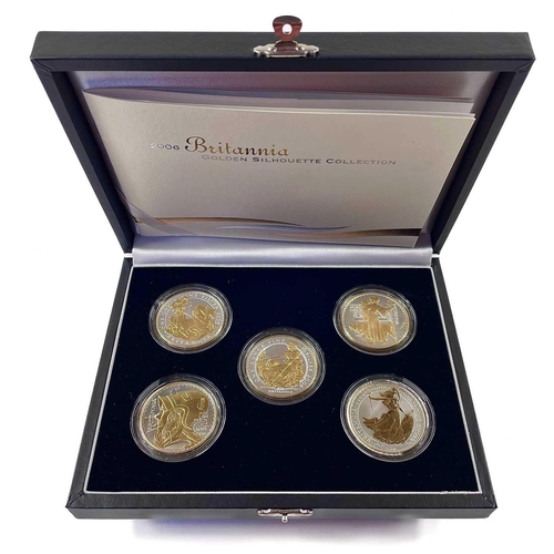 63 - Royal Mint 2006 Britannia Golden Silhouette collection of 5 coins. .Comprising a cased set of 5 one ... 