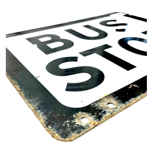 669 - Transport - Bus Interest - Enamel Bus Stop Sign. A double-sided black and white enameled Bus Stop si... 