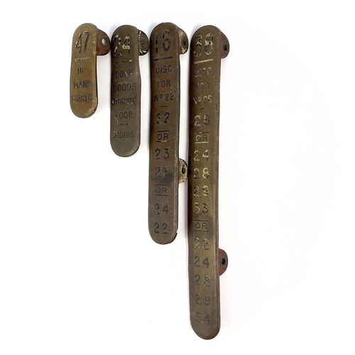 689 - Transport-Railwayana- GWR Signal Box Brass Lever Plates and Signal Box Bells (x2). A collection of f... 