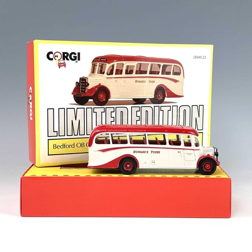 718 - Corgi Bedford OB Die Cast Coaches. A box containing 8 different boxed Corgi OB coaches all in good c... 