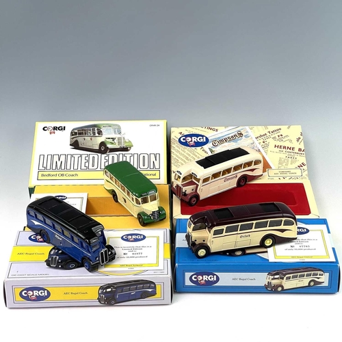 719 - Bedford OB & AEC Regal Boxed Die Cast Coaches. A box containing 9 different boxed Corgi coaches. All... 