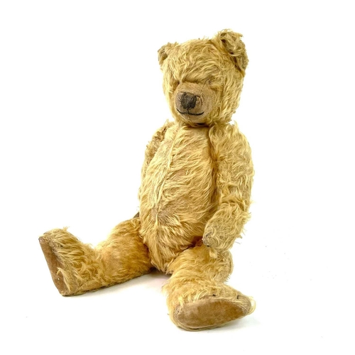 736 - Early to Mid 20th Century Teddy Bear Comprising an articulated plush golden coloured bear (length 42... 