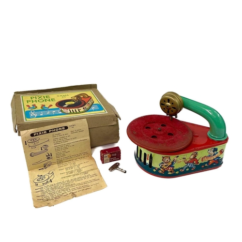 742 - Pixie Phone Gama 54 Children's Record Player With Records. A boxed clockwork Pixie Phone record play... 