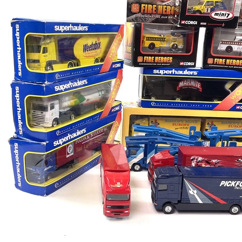 743 - Corgi Super-Haulers etc. Comprising 2 boxes containing: 8 boxed super-haulers plus 6 unboxed similia... 