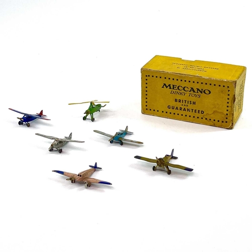 764 - Dinky Pre-War Aircraft & Empty Viking Airliner Box 6 aircraft contained in a yellow 