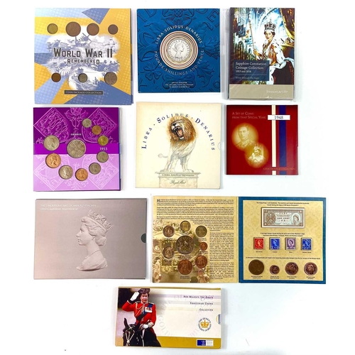 8 - G.B, etc Commemorative Coinsets. Comprising: 1: Royal Mint Sapphire 1953 and 2018 complete sets. 2: ... 