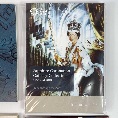 8 - G.B, etc Commemorative Coinsets. Comprising: 1: Royal Mint Sapphire 1953 and 2018 complete sets. 2: ... 