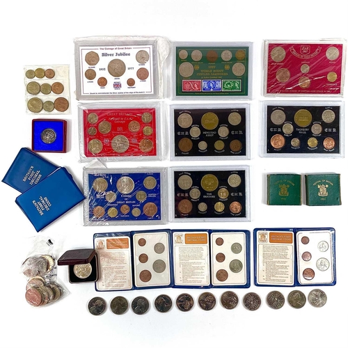 9 - G.B Crowns, Coin Sets, 1935 Silver Medallion, etc. A box comprising: 4 x 1/2d to 2/6 plastic cased c... 