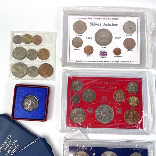 9 - G.B Crowns, Coin Sets, 1935 Silver Medallion, etc. A box comprising: 4 x 1/2d to 2/6 plastic cased c... 