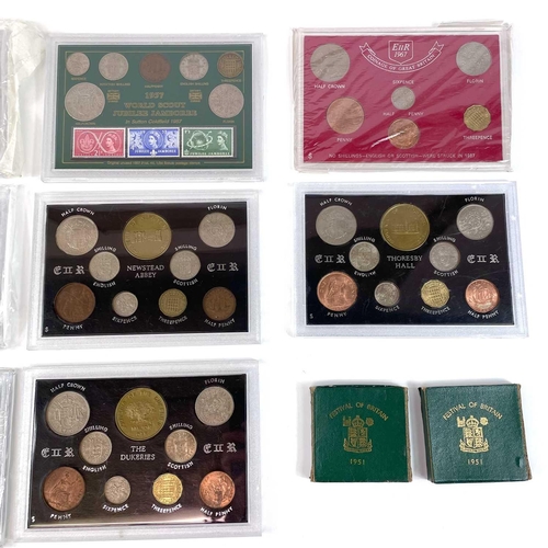 9 - G.B Crowns, Coin Sets, 1935 Silver Medallion, etc. A box comprising: 4 x 1/2d to 2/6 plastic cased c... 