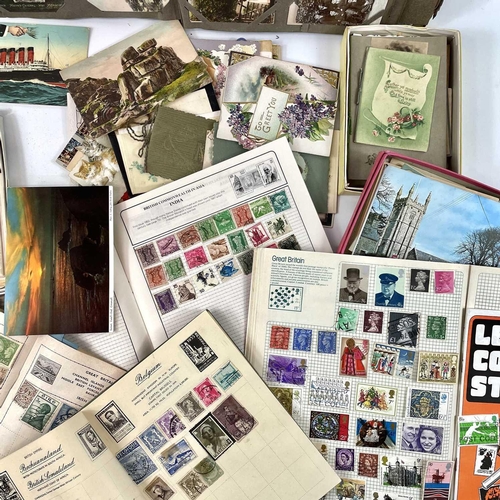 934 - Postcards, Greetings Cards & Stamps. Comprising an album of postcards with Cornish interest includin... 