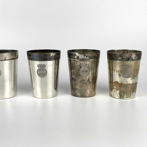 102 - A 19th century set of six German 800 silver beakers by Eichler, Berlin. of plain form with engraved ... 