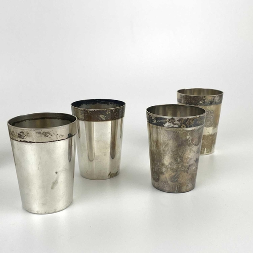 102 - A 19th century set of six German 800 silver beakers by Eichler, Berlin. of plain form with engraved ... 