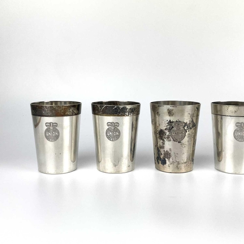 102 - A 19th century set of six German 800 silver beakers by Eichler, Berlin. of plain form with engraved ... 