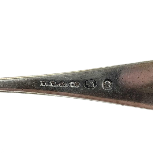 105 - An 18th century silver provincial teaspoon stamped M B & CO. Together with a heavy napkin, Birmingha... 