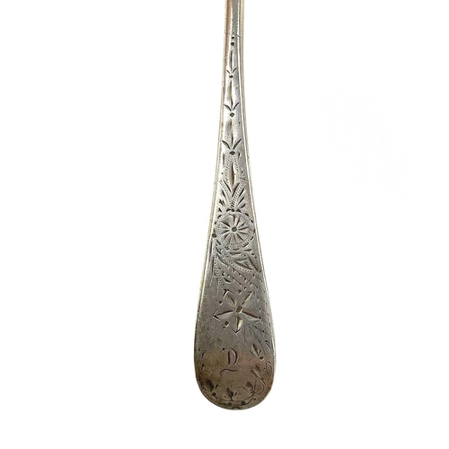 105 - An 18th century silver provincial teaspoon stamped M B & CO. Together with a heavy napkin, Birmingha... 