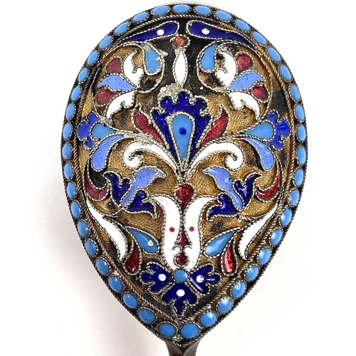 13 - An Imperial Russian silver gilt and enamel spoon. Work master HA, 84 zolotnik mark, length 13cm, 21.... 