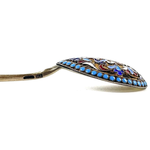 13 - An Imperial Russian silver gilt and enamel spoon. Work master HA, 84 zolotnik mark, length 13cm, 21.... 