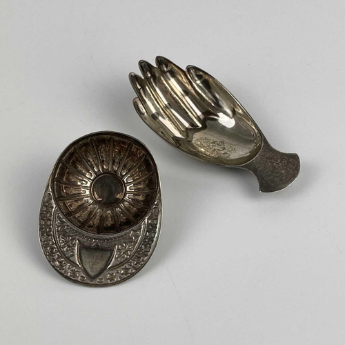 19 - Two modern silver George III style caddy spoons, both by Francis Howard Ltd. One in the form of a jo... 