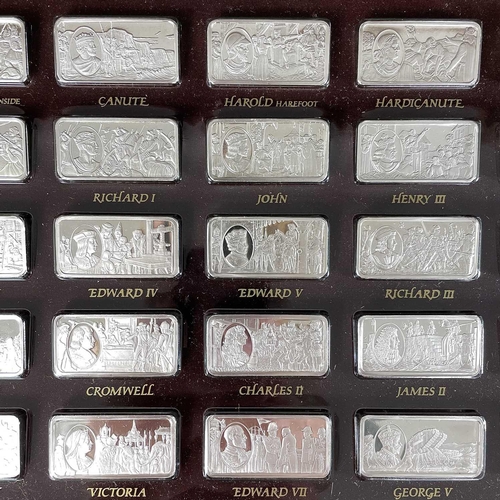 22 - A John Pinches commemorative set of fifty silver ingots. '1000 Years of British Monarchy', within pr... 