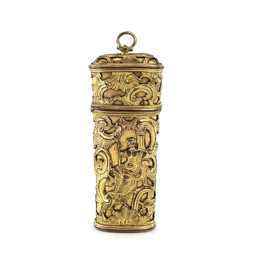 314 - A late 18th century Ormolu etui with six fitted implements The case with hinged lid and with applied... 