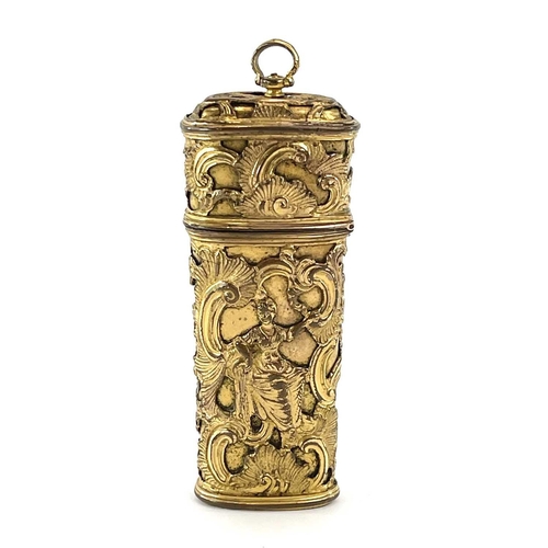 314 - A late 18th century Ormolu etui with six fitted implements The case with hinged lid and with applied... 