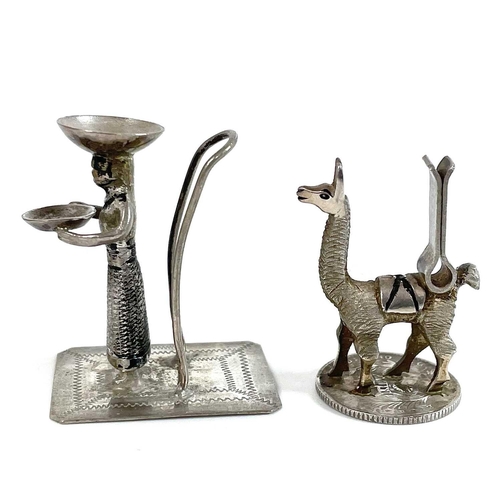 318 - A Peruvian 925 silver set of five novelty menu holders in the form of Llamas. Each realistically mod... 