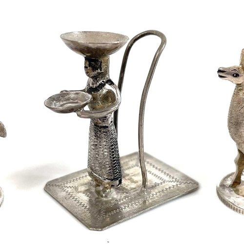 318 - A Peruvian 925 silver set of five novelty menu holders in the form of Llamas. Each realistically mod... 