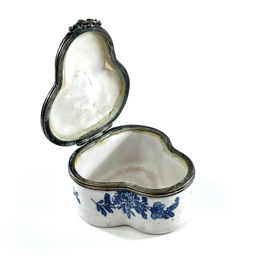 324 - A 19th century blue and white tin glazed lobed hinge lidded box The white metal rims with scallop sh... 