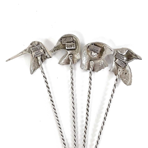 325 - Contemporary .999 fine silver 'Game Bird' picks by James Suddaby. The eyes of the bird head finials ... 