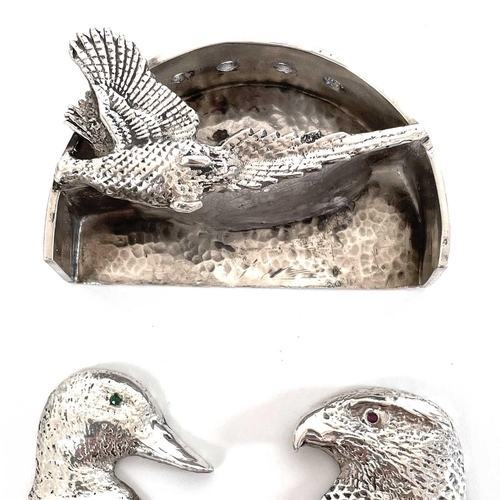 325 - Contemporary .999 fine silver 'Game Bird' picks by James Suddaby. The eyes of the bird head finials ... 