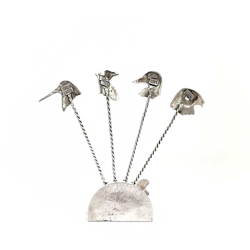 325 - Contemporary .999 fine silver 'Game Bird' picks by James Suddaby. The eyes of the bird head finials ... 