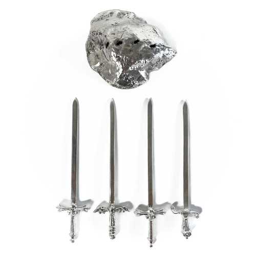 327 - Contemporary .999 fine silver 'Sword in the stone' picks by James Suddaby. Naturistically modelled a... 