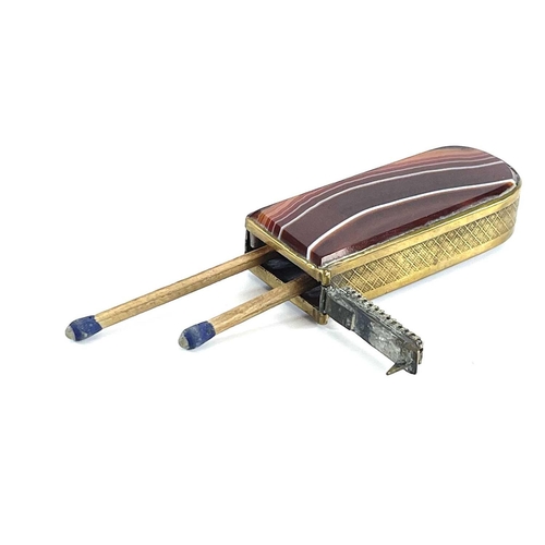 332 - A banded agate and brass vesta case. Length 7cm.