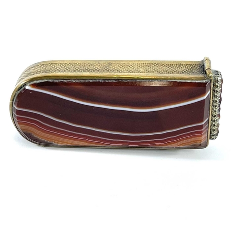 332 - A banded agate and brass vesta case. Length 7cm.