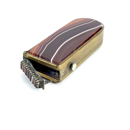 332 - A banded agate and brass vesta case. Length 7cm.