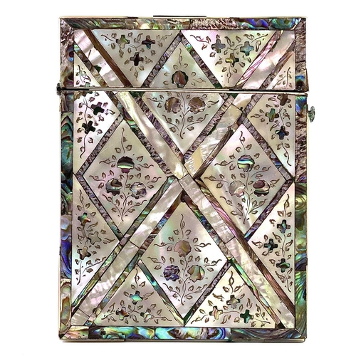 333 - A 19th century mother of pearl and abalone calling card case. Length 10cm.There is a missing section... 