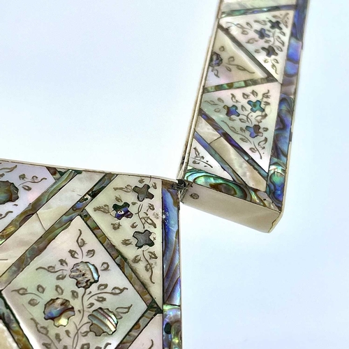 333 - A 19th century mother of pearl and abalone calling card case. Length 10cm.There is a missing section... 