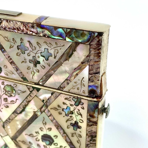 333 - A 19th century mother of pearl and abalone calling card case. Length 10cm.There is a missing section... 