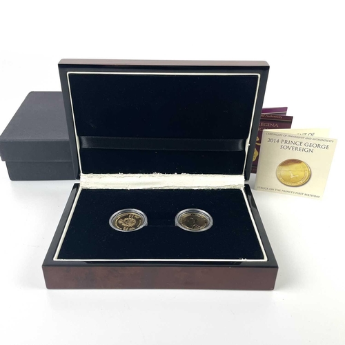 335 - A cased set of two 2013 and 2014 full sovereign coins. Commemorating the birth of Prince George and ... 