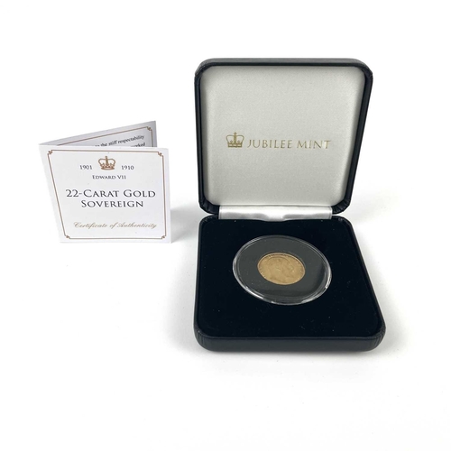 336 - A 1910 full sovereign coin. Within Jubilee Mint box and certificate.